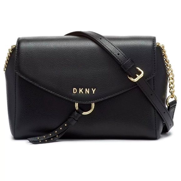 Dkny Leather Lola Messenger - Black/Gold